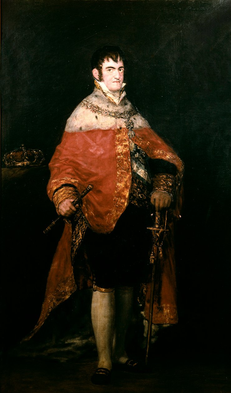 Espanjan kuninkaan Ferdinand VII:n (1784-1833) muotokuva kuninkaallisen viittansa kanssa tekijältä Francisco de Goya