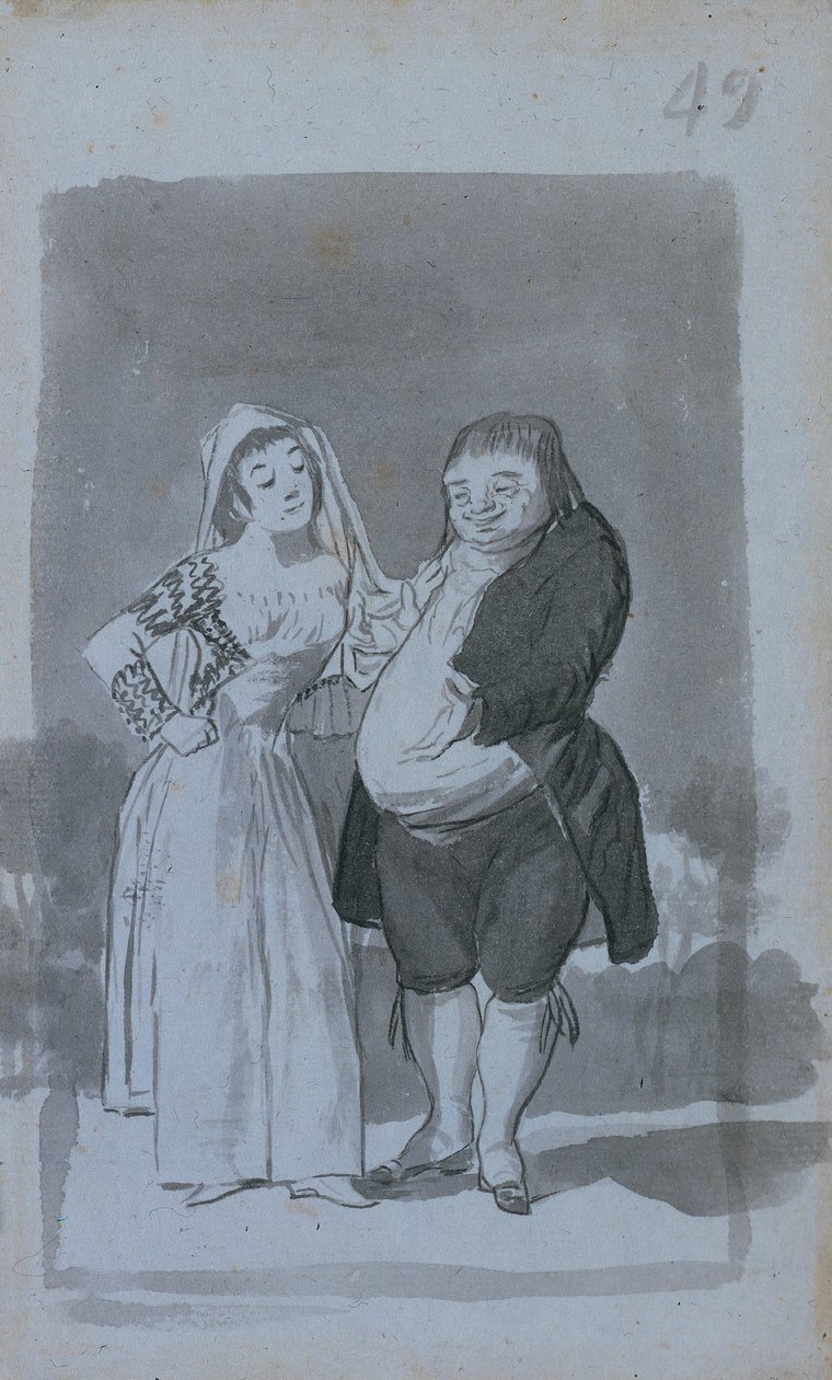 Prostituoitu etsii lihavaa, ruma mies recto, 1796-97. tekijältä Francisco de Goya
