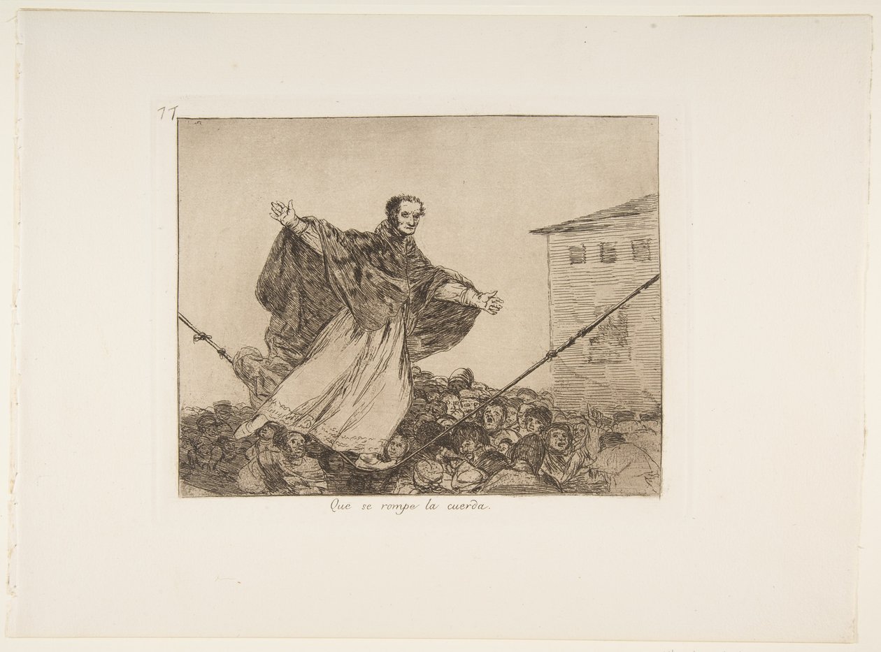Toukokuu johto katkeaa, levy 77 Los Desastres de la Guerrasta (Sodan katastrofit), vuosien 1814-15 jälkeen, julkaistu 1863 (etsaus, akvatinta tai lavis & kuivakärki) tekijältä Francisco de Goya