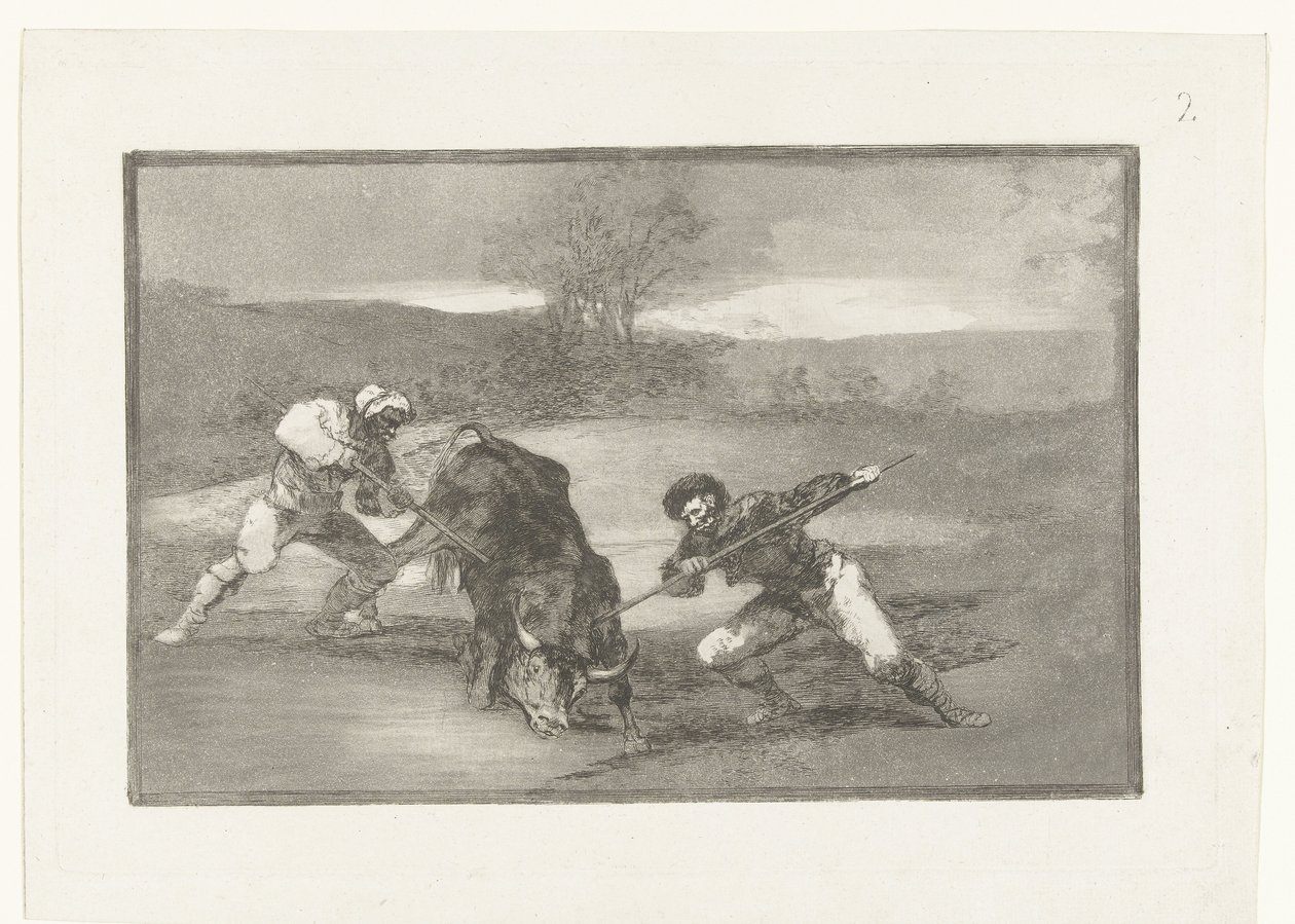 Härän metsästys jalan Otro modo de cazar á pie Härkätaistelut (sarjan nimi) La Tauromaquia (sarjan nimi) tekijältä Francisco de Goya