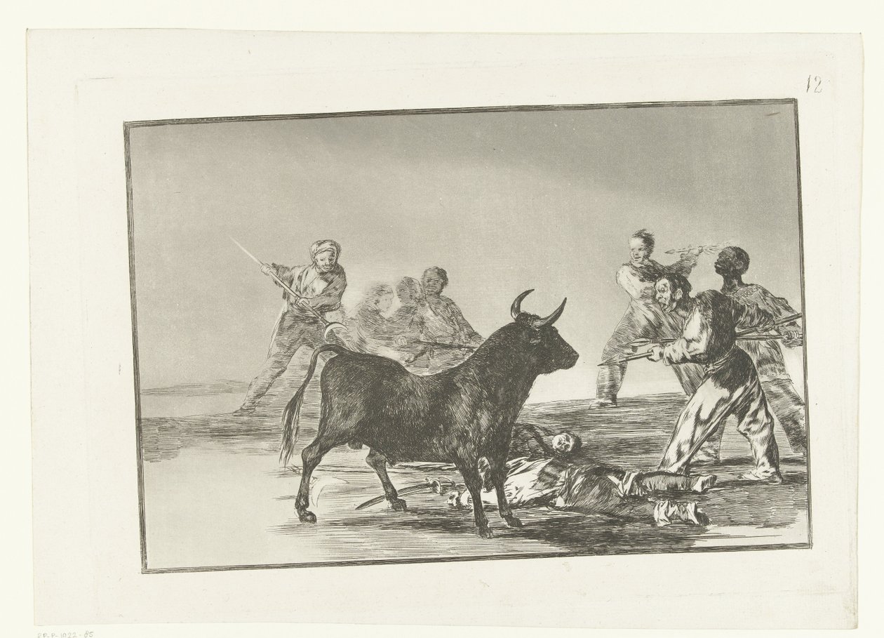 Stierenvechten rondon stierissä Huijaaminen keihäillä. puolikuut, banderillat ja muut aseet Stierenvechten (sarjan nimi) Härkätaistelut (sarjan nimi) tekijältä Francisco de Goya