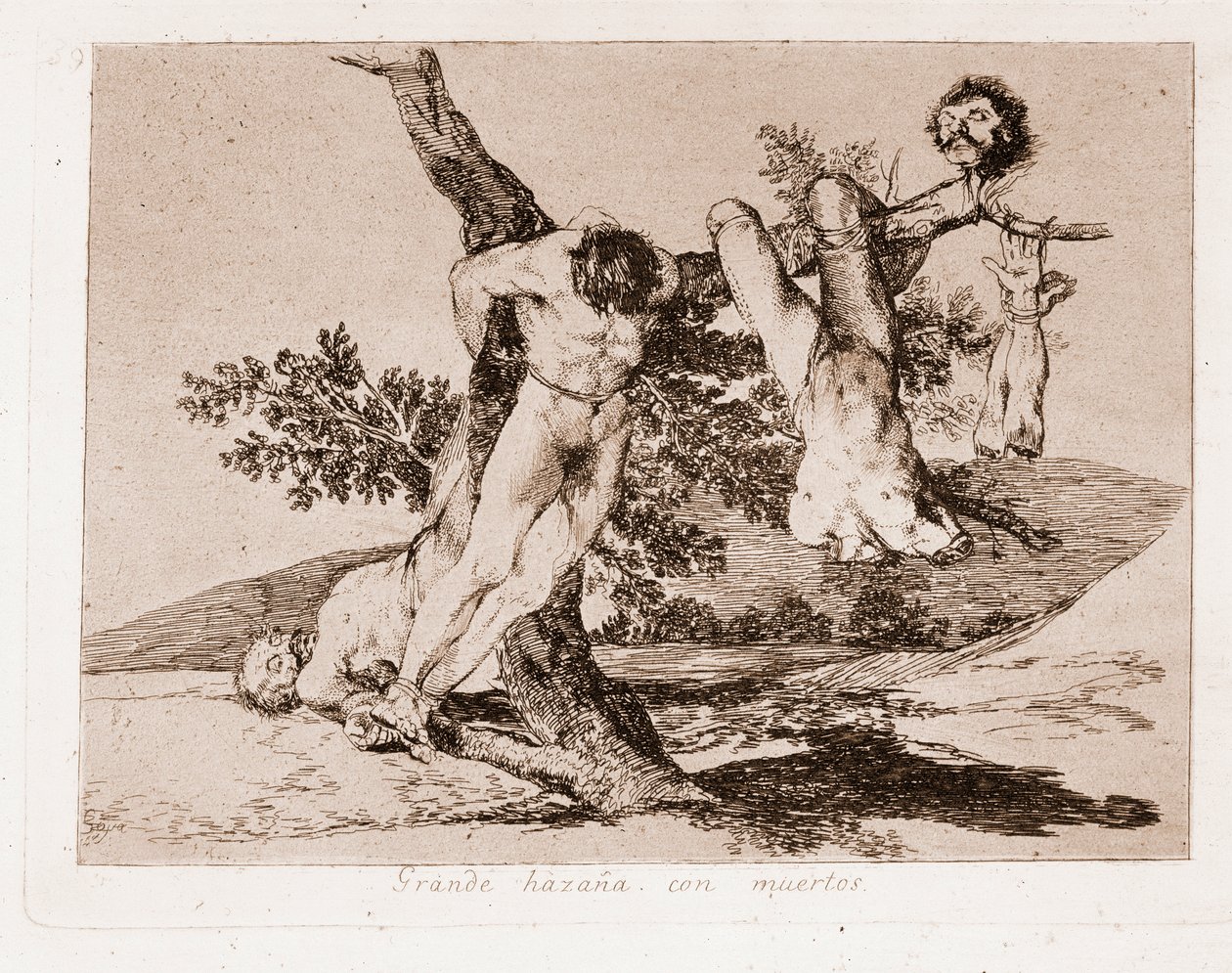 The Disasters of War: Upea suoritus kuolleiden kanssa! (Kaiverrus valmistelupiirustuksen jälkeen tekijältä Francisco de Goya