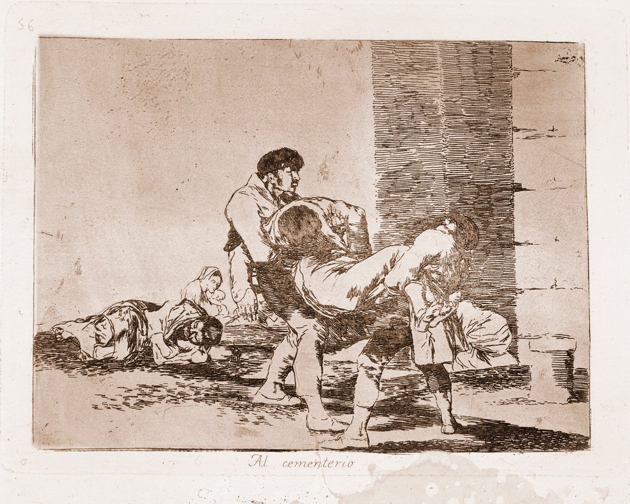 Sodan katastrofit : Hautausmaalla (kaiverrus valmistelevan piirustuksen jälkeen tekijältä Francisco de Goya