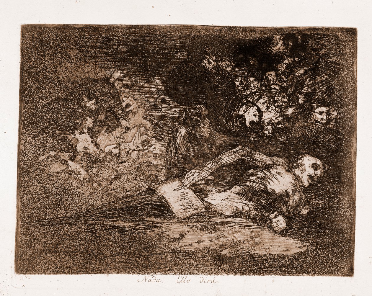 The Disasters of War: Ei mitään, niin hän sanoo (etsaus valmistelevasta piirustuksesta tekijältä Francisco de Goya