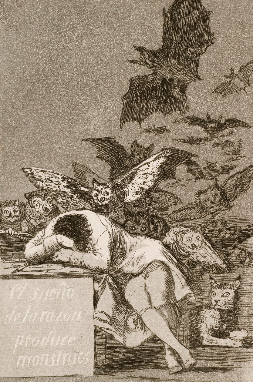 The Sleep of Reason tuottaa hirviöitä, kirjoittanut Francisco Goya tekijältä Francisco de Goya