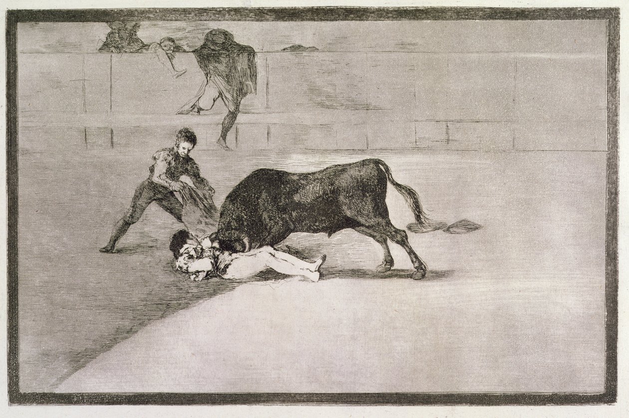 Pepe Hillon (Jose Delgado) onneton kuolema kehässä Madridissa 11. toukokuuta 1801, levy 33 julkaisussa "The Art of Bullfighting", pub. 1816 tekijältä Francisco de Goya