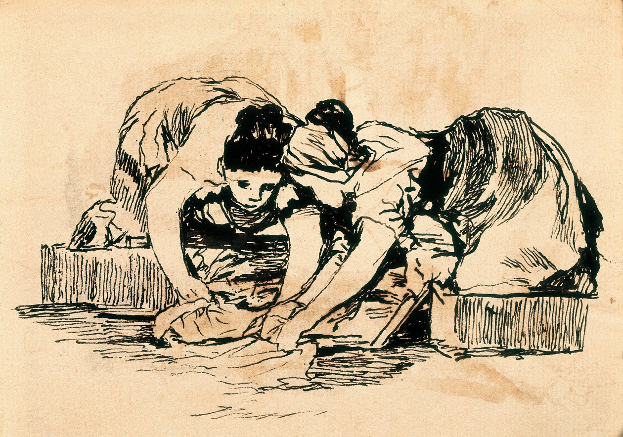 The Washerwomen, 1700-luvun loppu - 1800-luvun alku (piirustus) tekijältä Francisco de Goya