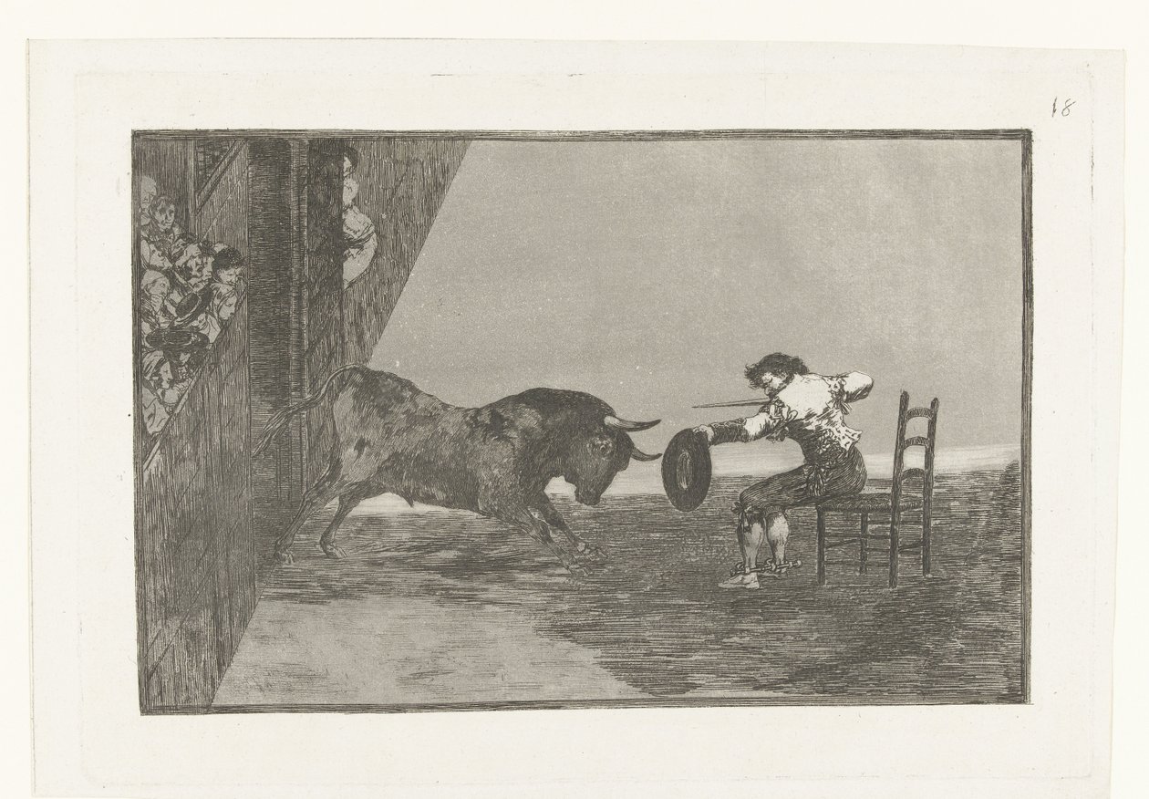 Odottaa Martinchoa Zaragosan areenalla Martinchon piittaamattomuus Plaza de Zaragozassa Härkätaistelut (sarjan nimi) Stierenvechten (sarjan nimi) tekijältä Francisco de Goya
