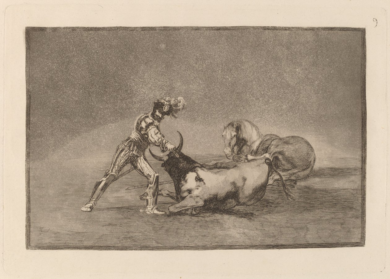 Espanjalainen ritari tappaa härän menetettyään hevosensa tekijältä Francisco de Goya