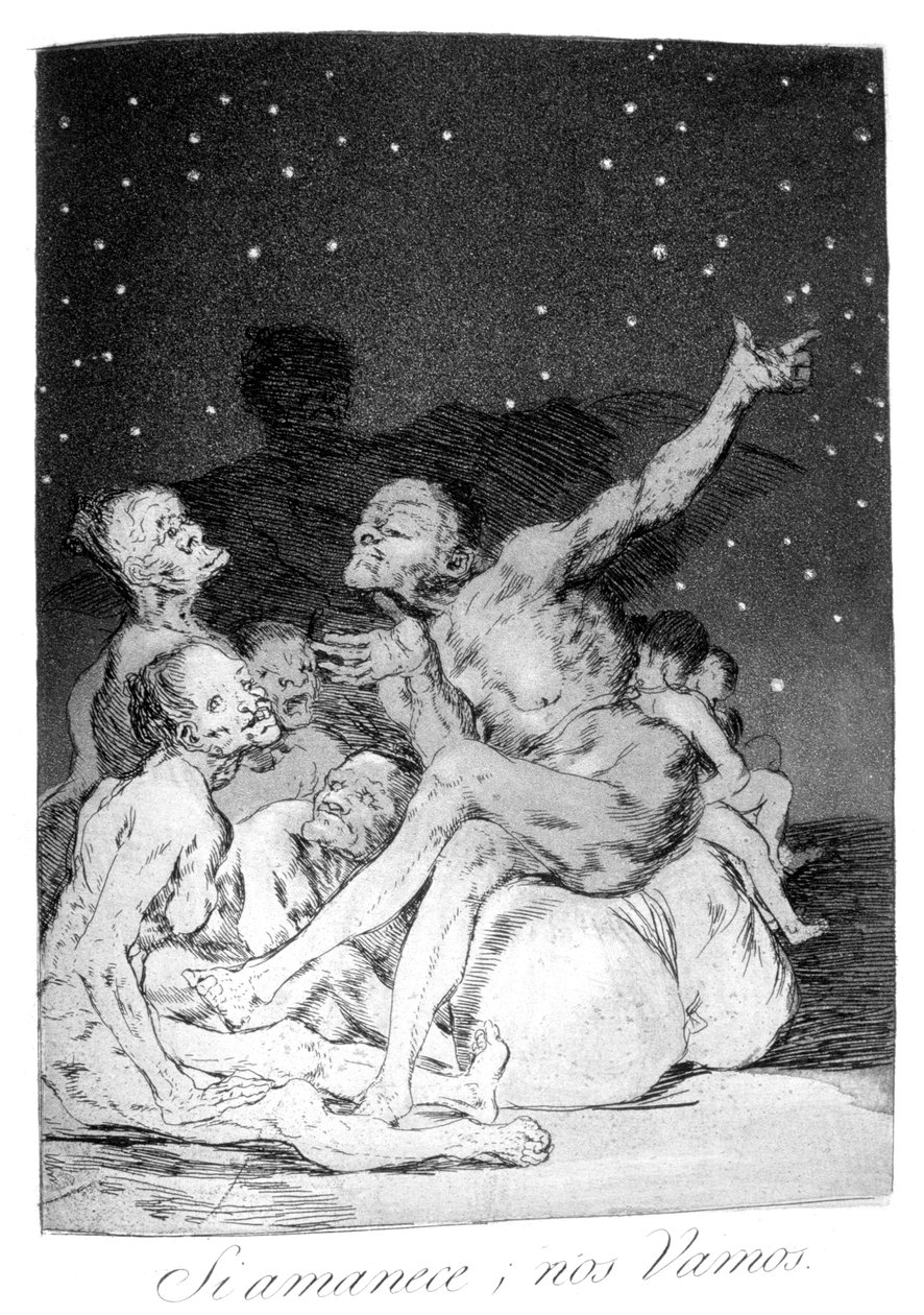 Päivän tauon jälkeen lähdemme pois!, 1799 tekijältä Francisco de Goya