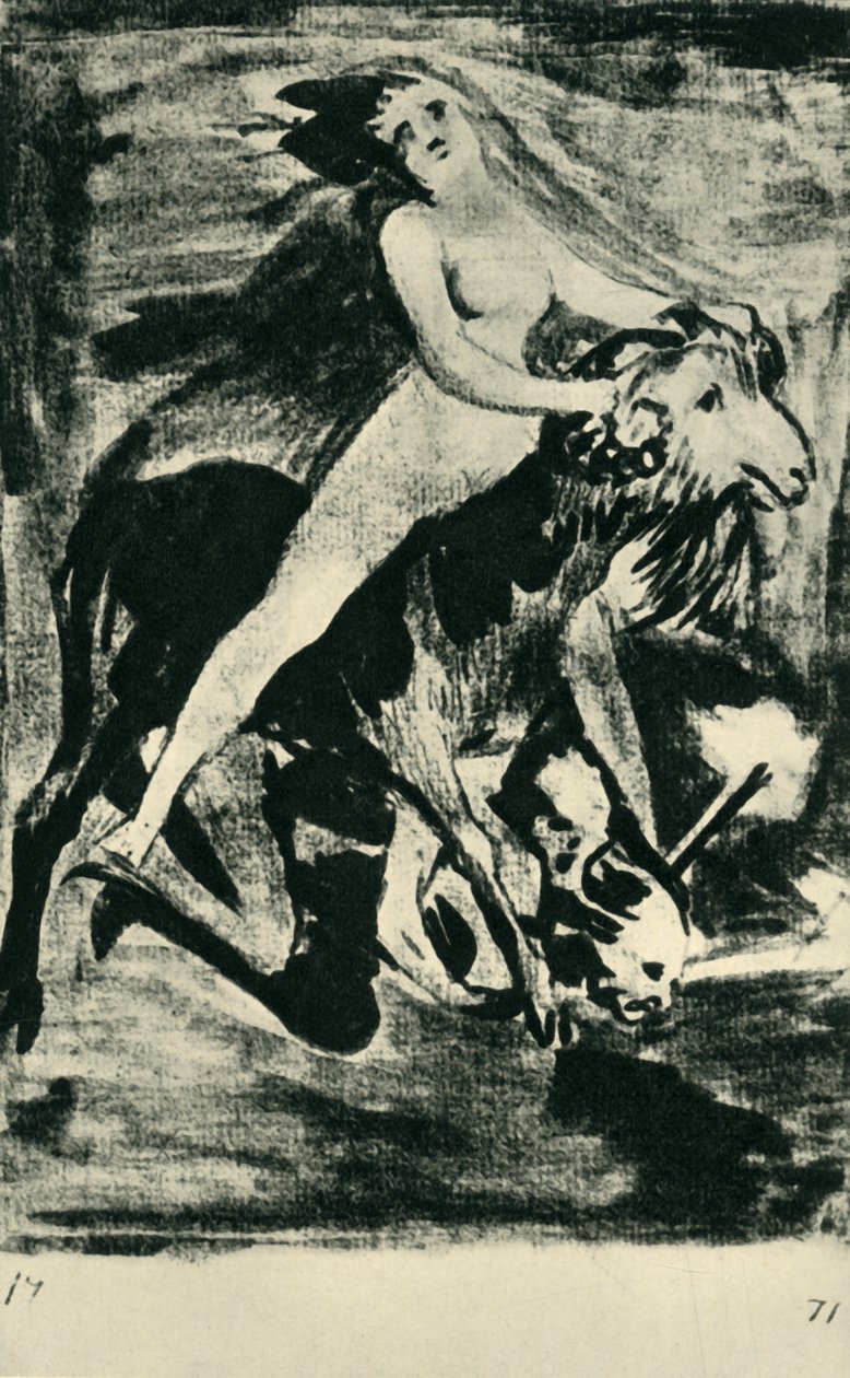 Vuohella ratsastava noita, 1700-luvun loppu - 1800-luvun alku, 1943. tekijältä Francisco de Goya