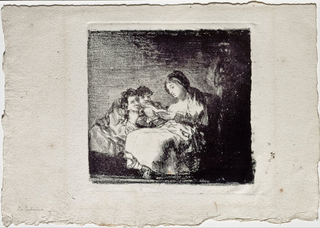 Nainen lukemassa kahdelle lapselle La lectura, 1819-1825 tekijältä Francisco de Goya