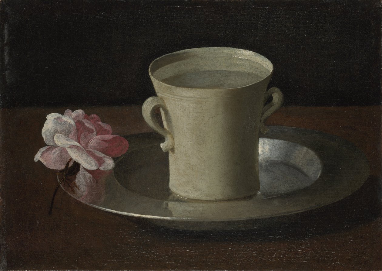 Kuppi vettä ja ruusu, n. 1630 tekijältä Francisco de Zurbaran