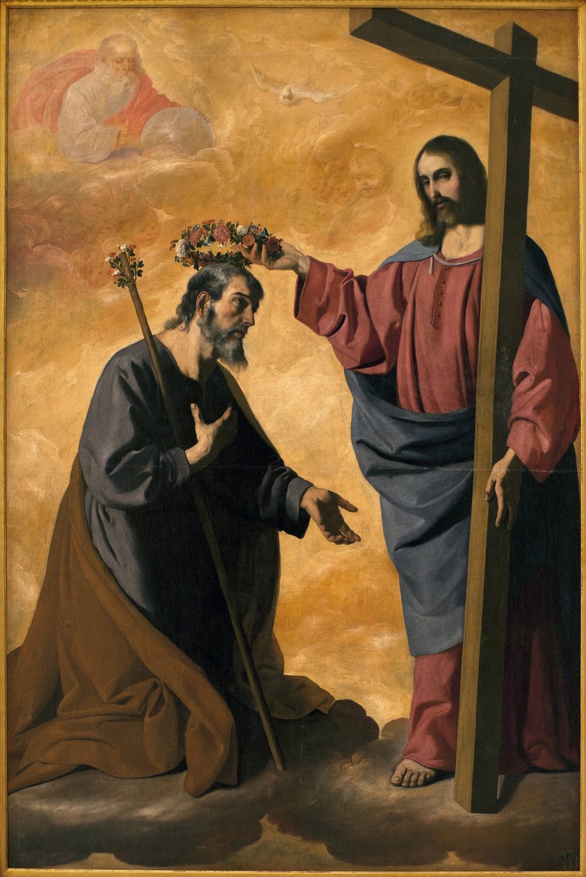 Kristus laulaa Pyhää Joosefia. Maalaus Francisco de Zurbaran (1598-1664), öljy kankaalle, noin 1640. Museum of Fine Arts of Sevillle, Espanja. tekijältä Francisco de Zurbaran