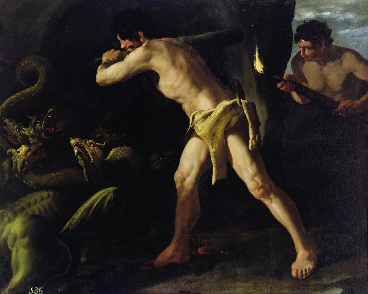 Hercules taistelee Lernaeuksen hydraa vastaan, noin 1634. tekijältä Francisco de Zurbaran