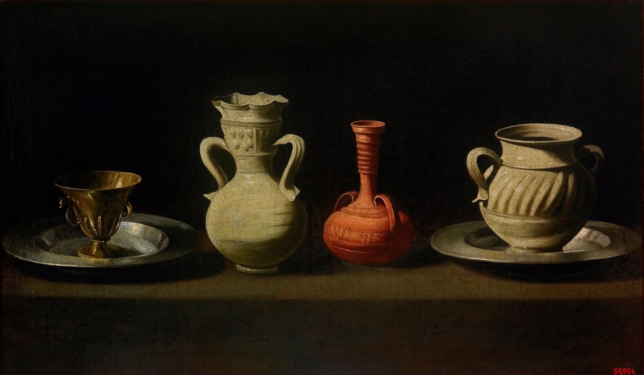 Nature morte aux quatre -säiliöt - Asetelma neljällä aluksella - Zurbaran, Francisco, de (1598-1664) - Vuosina 1633-1664 - Öljy kankaalle - 47x79 - Museu Nacional d