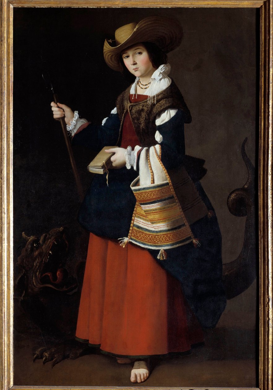 Pysyvä muotokuva Pisidian Antiokialaisen pyhän Margaretan tai Francisco de Zurbaranin pyhä merimaalaus (1598-1664) 1630 su. 1,63 x 1,05 m Lontoo, National Gallery - Täyspitkä muotokuva Pyhästä Johannes Kastajasta. Margareta Antiokialainen (Pisidian) tai Py tekijältä Francisco de Zurbaran