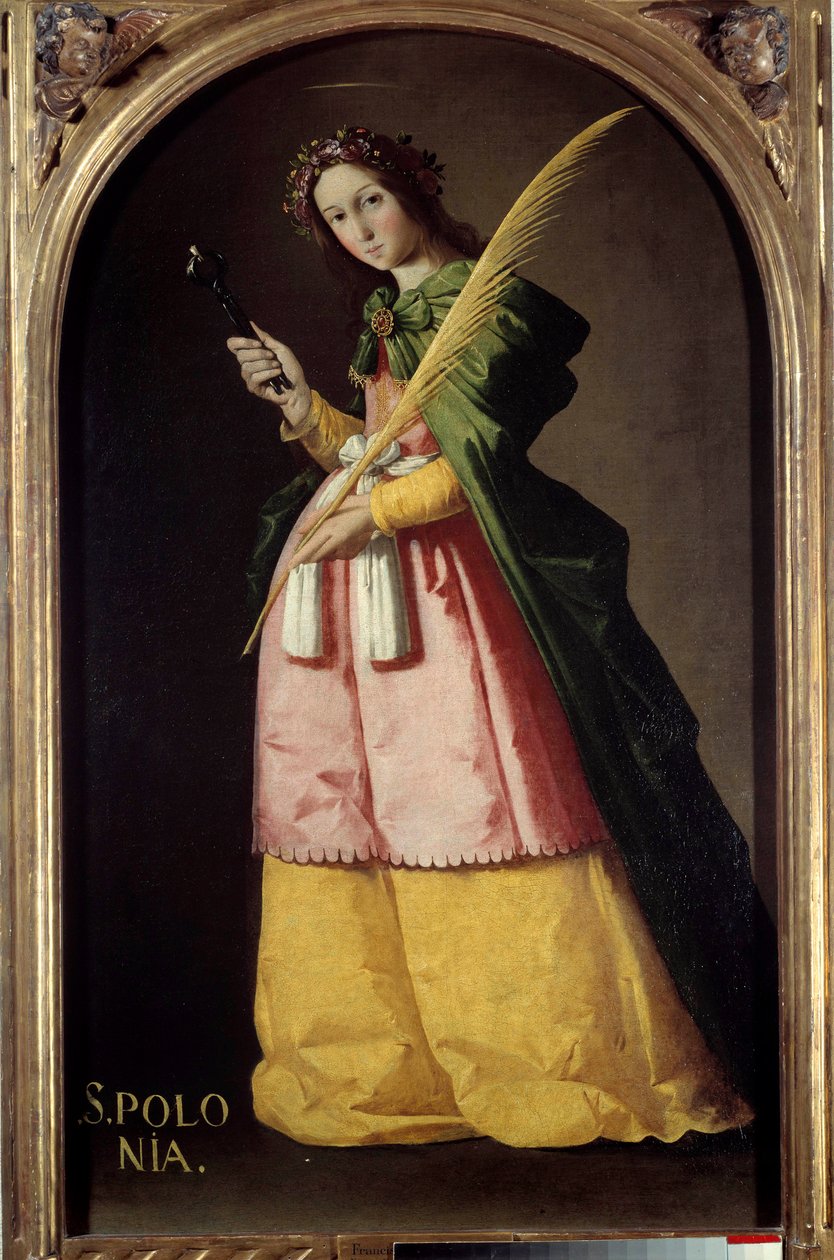 Muotokuva Pyhän Apollon (tai Apollonian) jalassa Francisco de Zurbaranin (1598-1664) maalaus 1600-luvun su. 1,34 x 0,67 m. tekijältä Francisco de Zurbaran