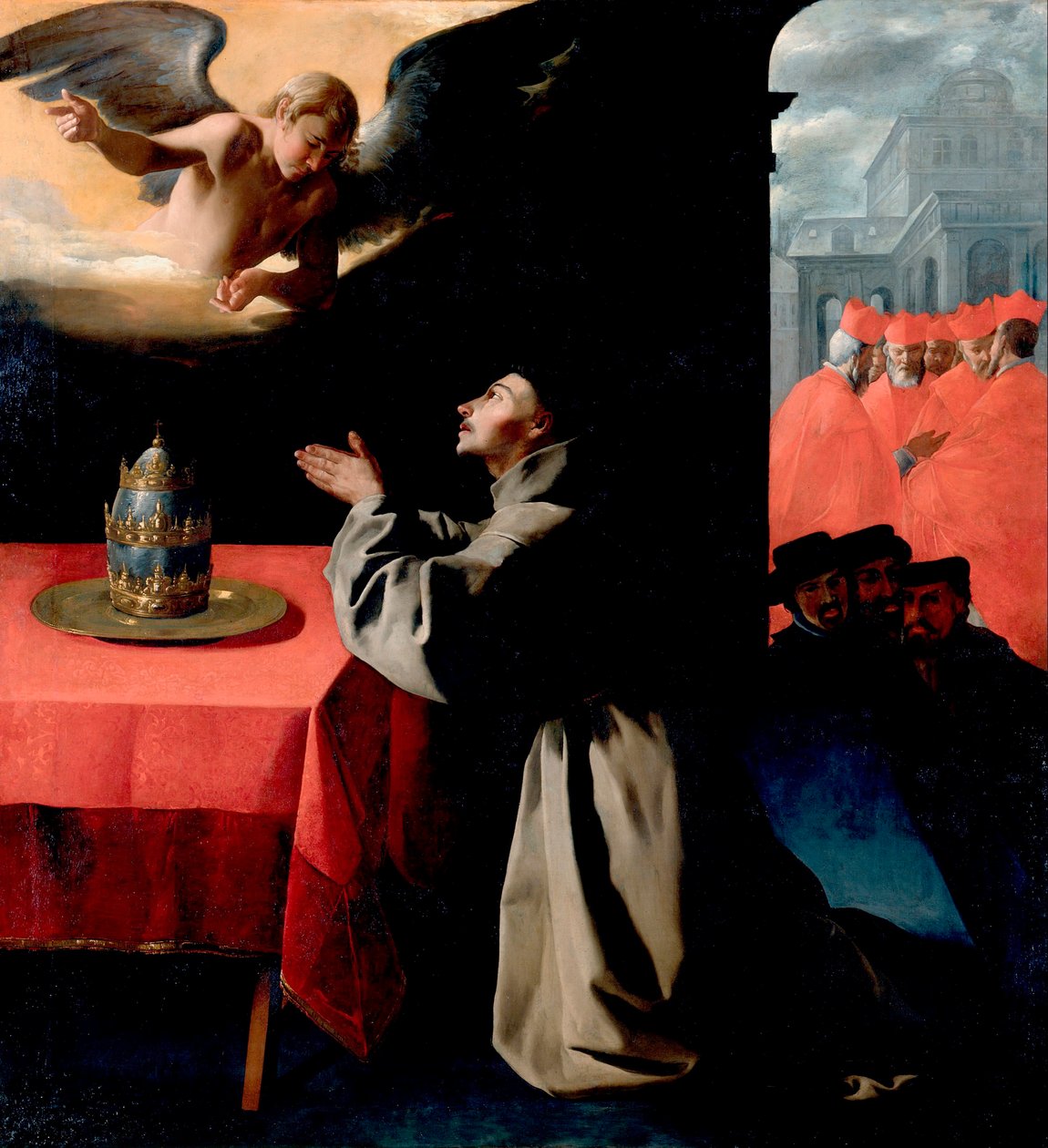 "" Saint Bonaventure (Giovanni di Fidanza, nimeltään Dr. Seraphique, St. Bonaventure) (1221-1274) rukouksessa "" Francisco de Zurbaranin (1598-1664) maalaus 1629 Aurinko 239x222 cm Gemaldegallerie, Dresden Saksa tekijältä Francisco de Zurbaran