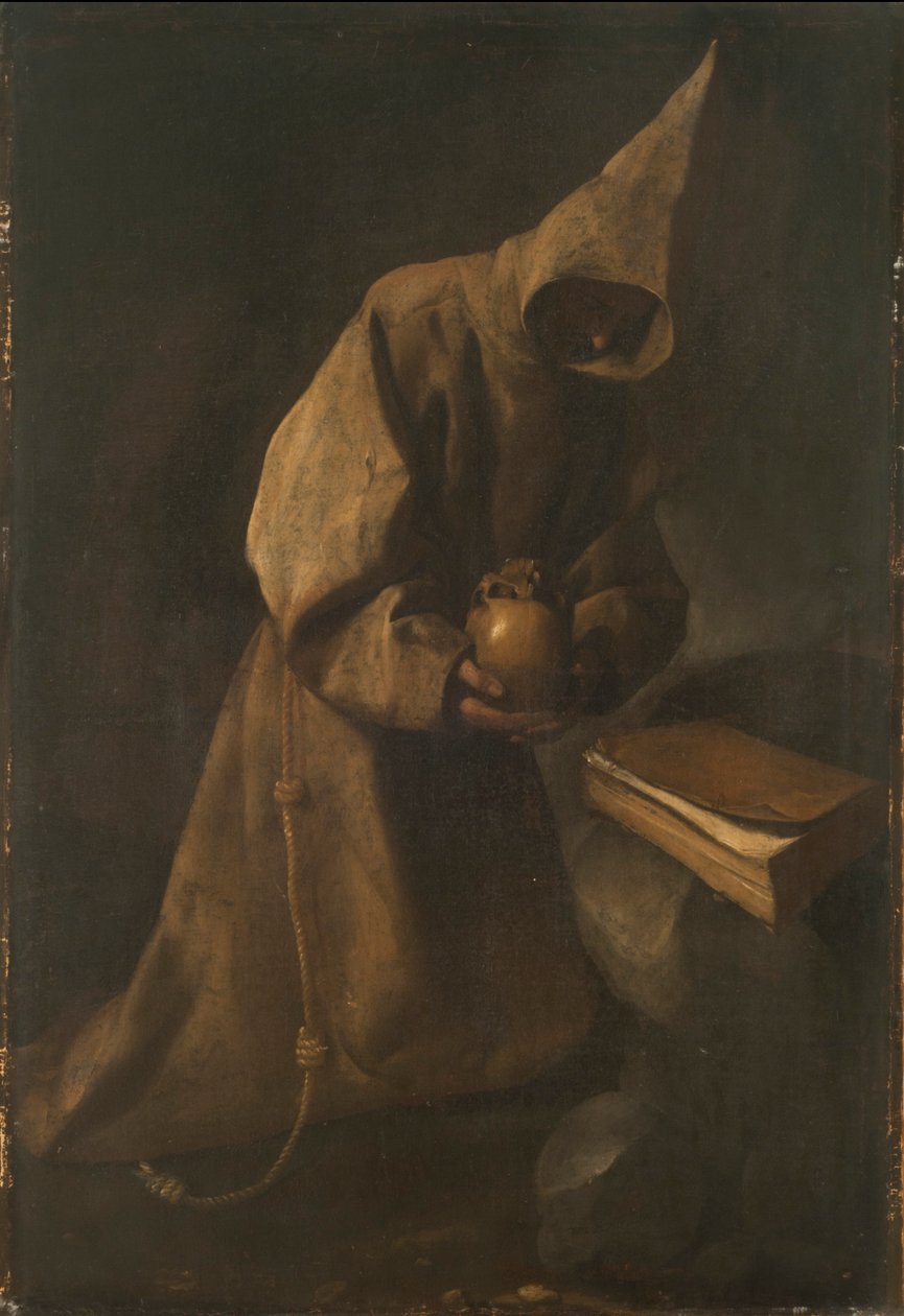 Pyhä Franciscus meditaatiossa tekijältä Francisco de Zurbaran