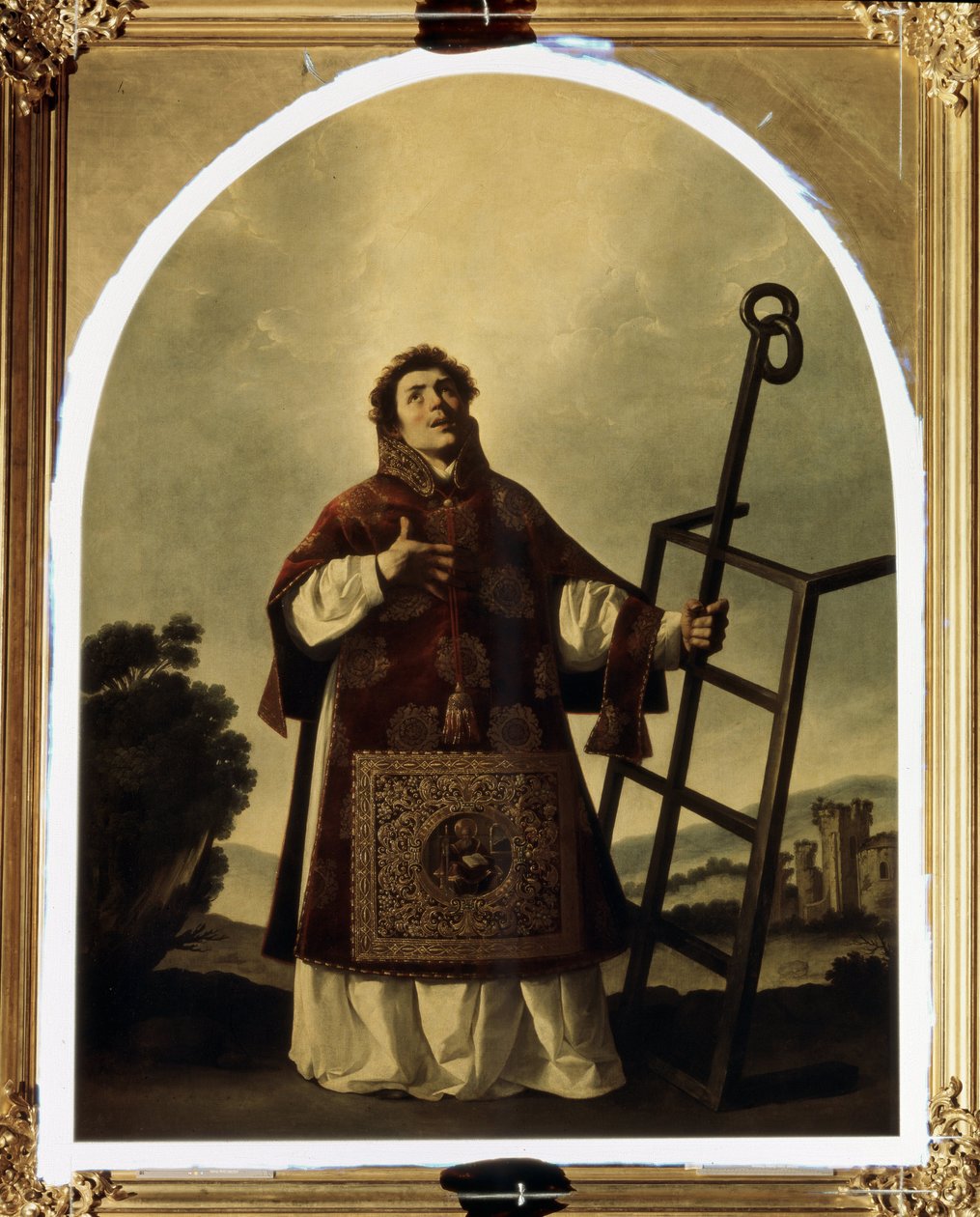 Pyhä Lawrence Roomalainen (marttyyri kuoli grillissä, joka esiintyy hänen ominaisuutena). (Saint Lawrence). Francisco de Zurbaranin (1598-1664) maalaus. Öljy kankaalle, 292 x 225 cm tekijältä Francisco de Zurbaran