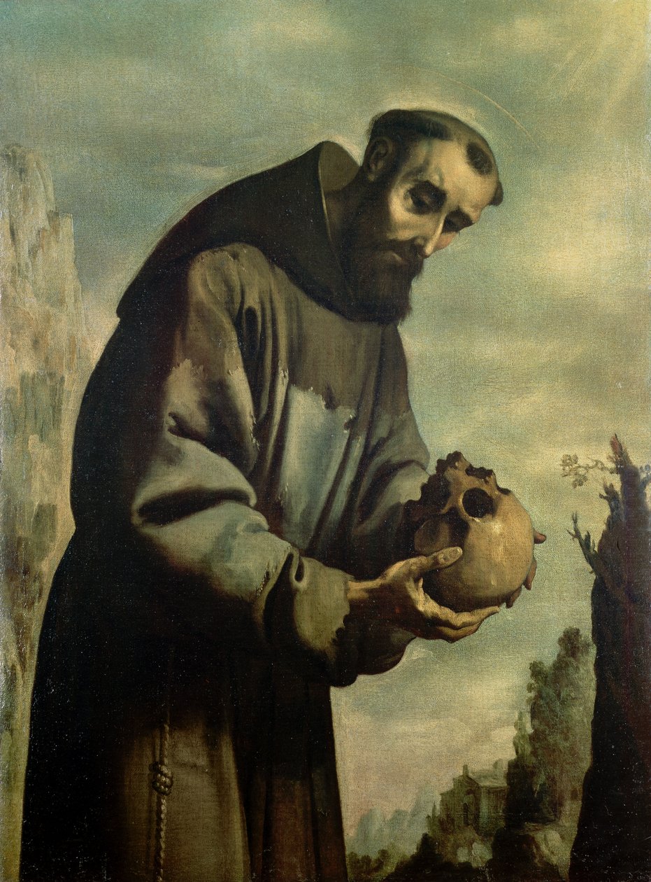 Pyhä Franciscus meditaatiossa tekijältä Francisco de Zurbaran