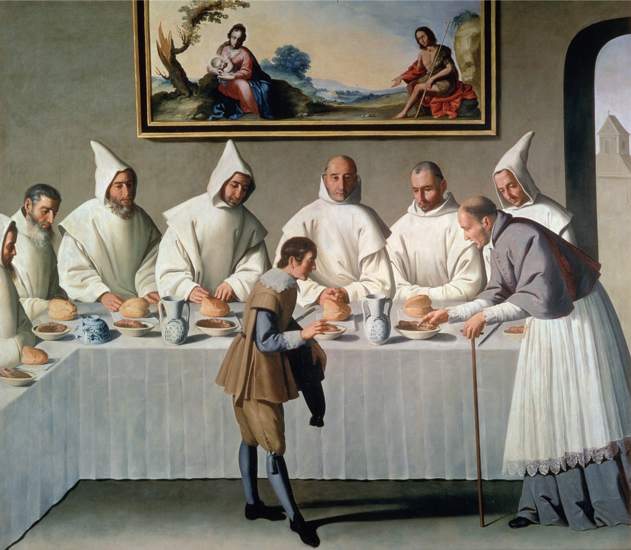 St. Hugh of Cluny (1024-1109) karthuusialaisten ruokasalissa, 1633 tekijältä Francisco de Zurbaran