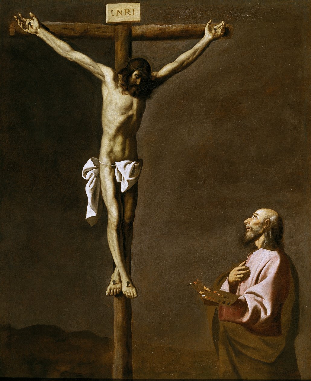 Ristiinnaulittu Kristus maalarin kanssa, n. 1650 (öljy kankaalle) tekijältä Francisco de Zurbaran