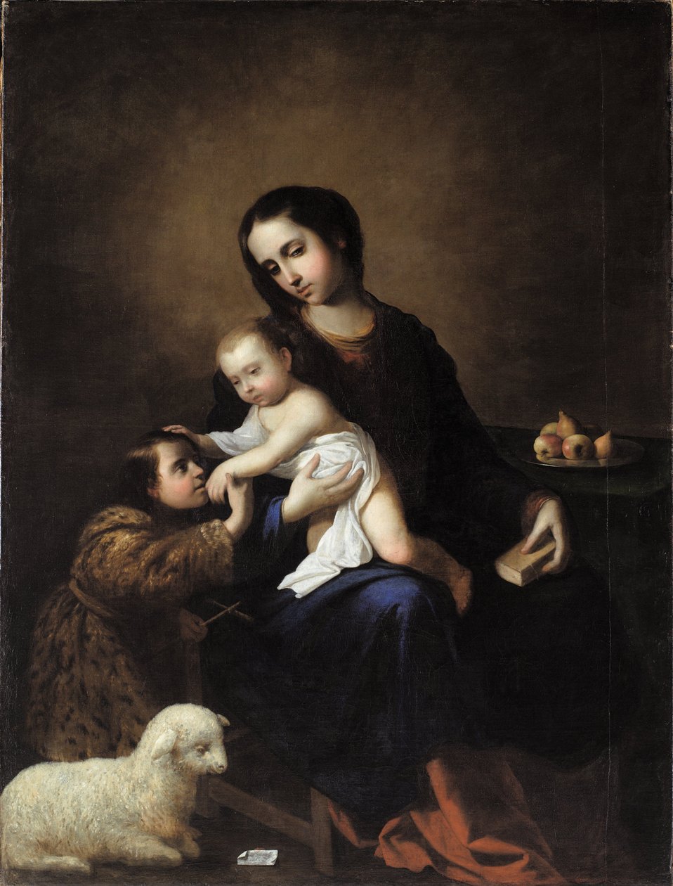 Neitsyt Maria Jeesus-lapsen ja Johannes Kastajan kanssa lapsena. tekijältä Francisco de Zurbaran
