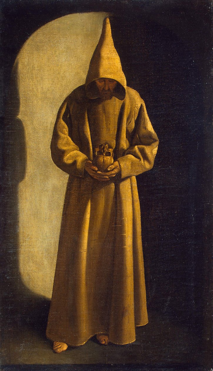 Pyhä Franciscus kallo käsissään, noin 1630 tekijältä Francisco de Zurbaran