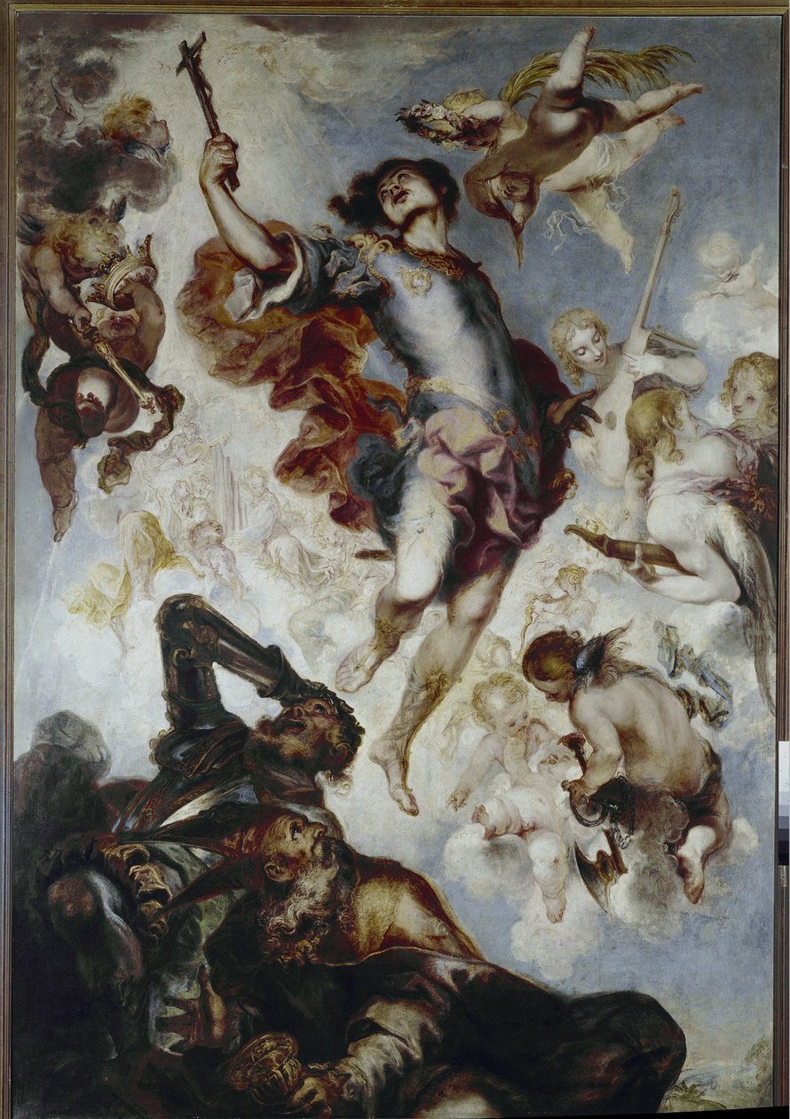Hermenegilden voitto (Visigotin prinssi ja marttyyri, n. 560-585) - Öljy kankaalle tekijältä Francisco the Younger Herrera