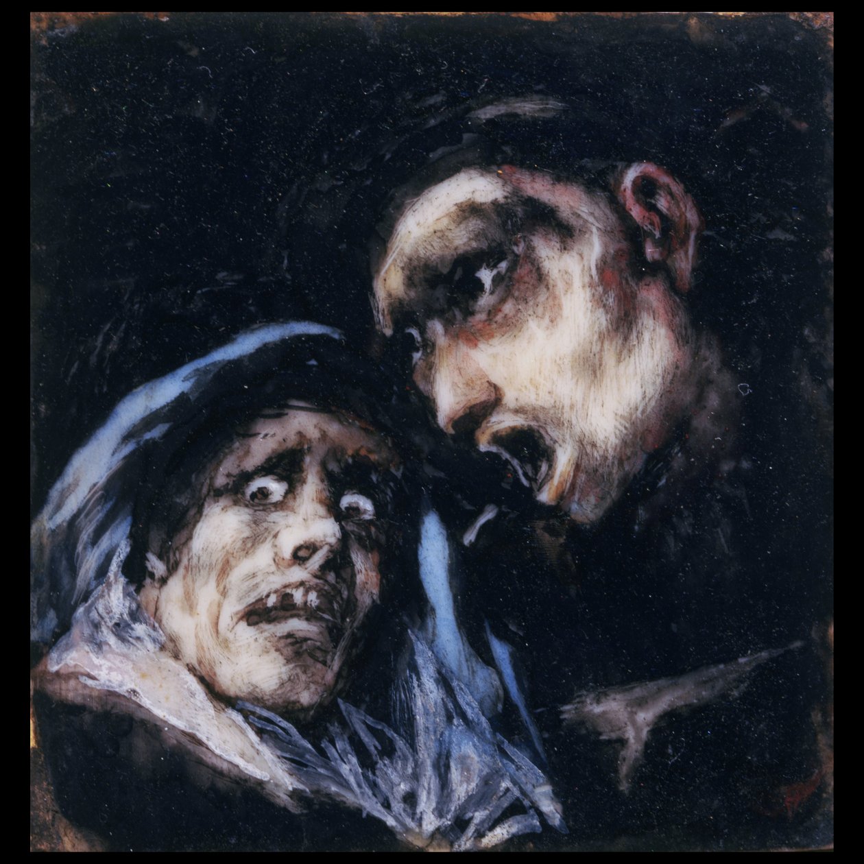 Munkki puhuu vanhan naisen kanssa tekijältä Francisco de Goya