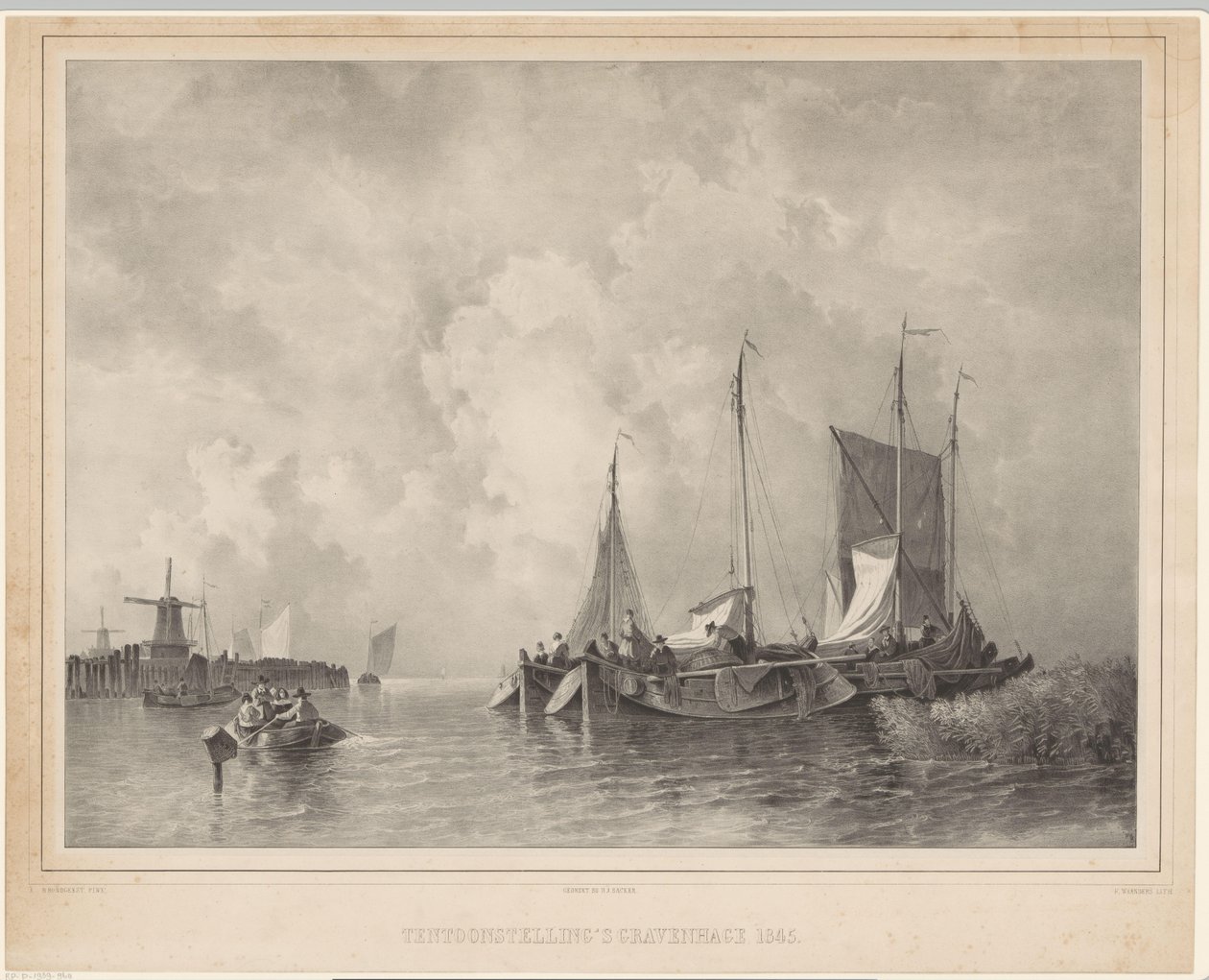 Satama veneillä Näyttely Haag 1845 (otsikko esineessä) tekijältä Franciscus Bernardus Waanders