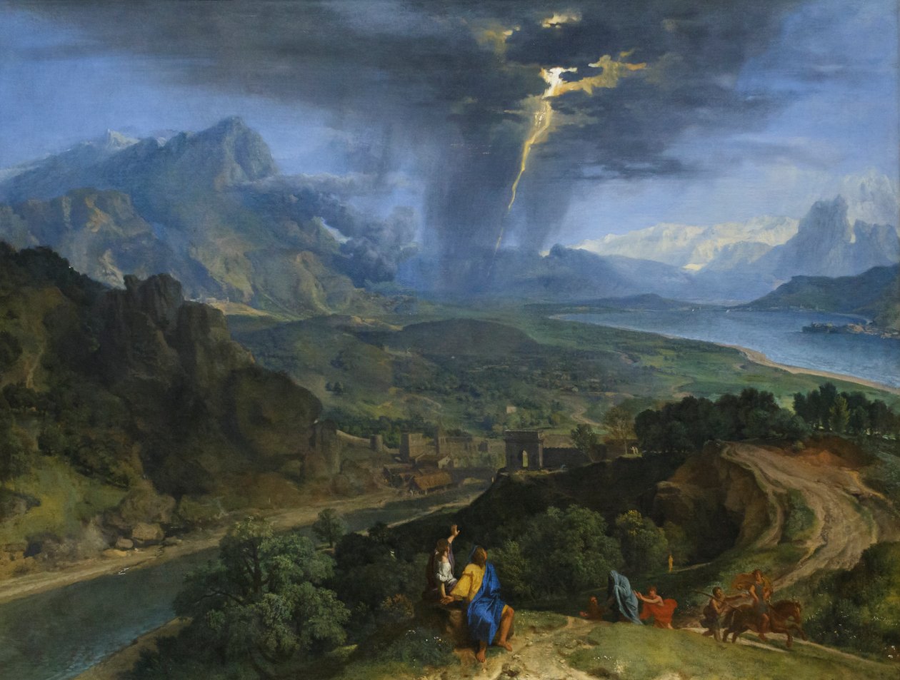 Vuoristomaisema ja salama, noin 1675 (öljy kankaalle). tekijältä Francisque Millet