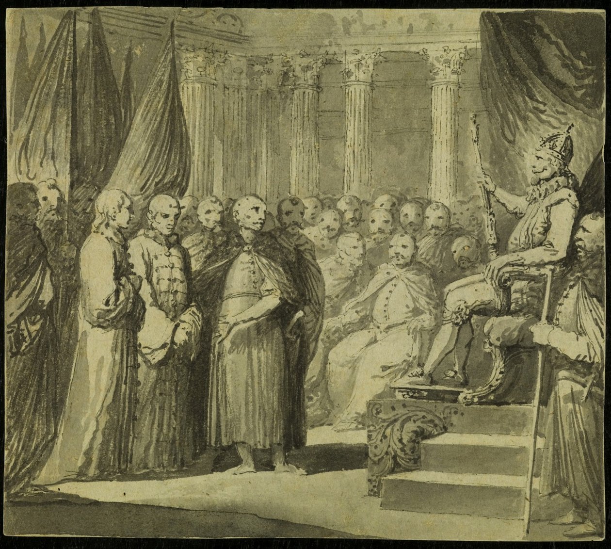 Tsaari Vasili IV Ivanovitš Shuisky ennen kuningas Sigismund III Vaasaa, 1700-luvun loppu. tekijältä Franciszek Smuglewicz