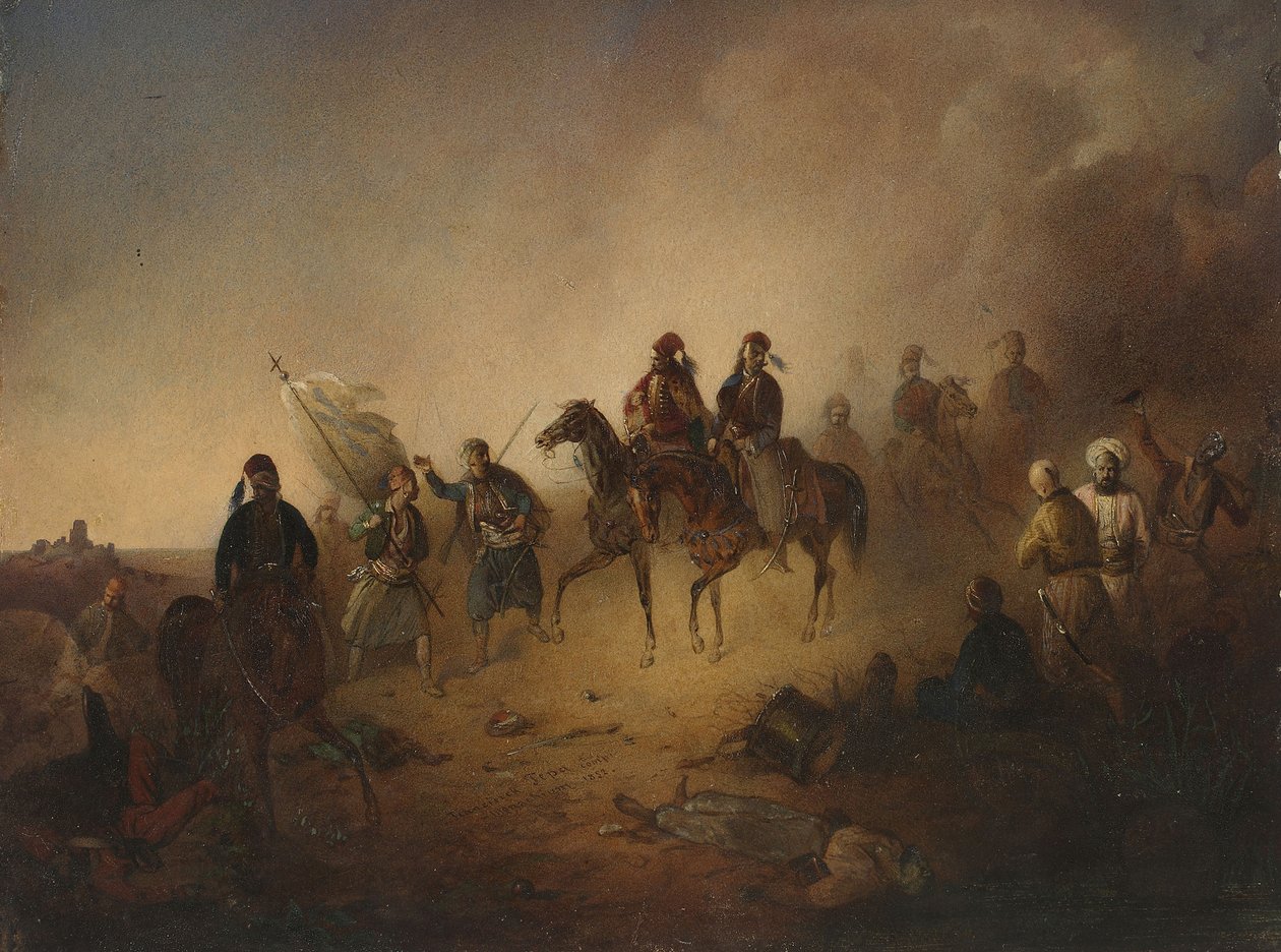 Markos Botsaris Karpenisin taistelussa, yöllä 8. elokuuta 1823, 1852 tekijältä Franciszek Tomasz Tepa