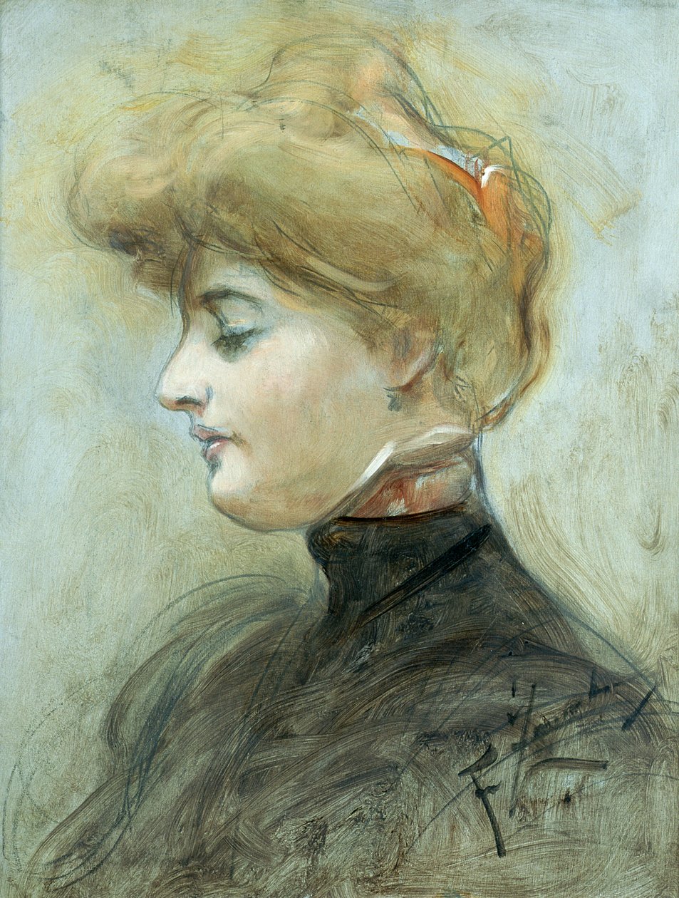 Vaalean naisen pää, noin 1895 tekijältä Franciszek Zmurko