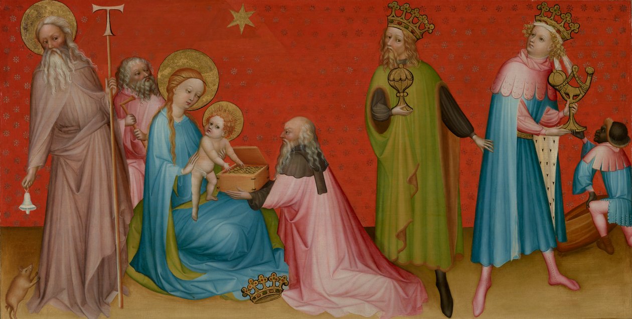 Tiedien palvonta Saint Anthony Abbotin kanssa, n. 1400 tekijältä Franco Flemish School