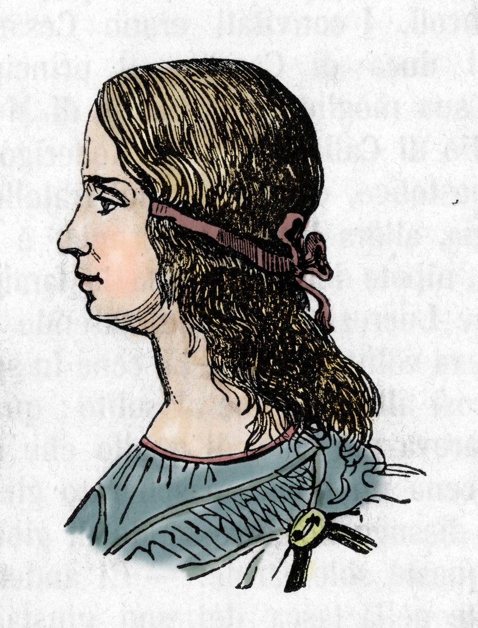 Lucrece Borgian (Lucrezia) (1480-1519) muotokuva Franco Mistralin kaiverrus "Vatikaanin mysteereistä" 1866 tekijältä Franco Mistrali