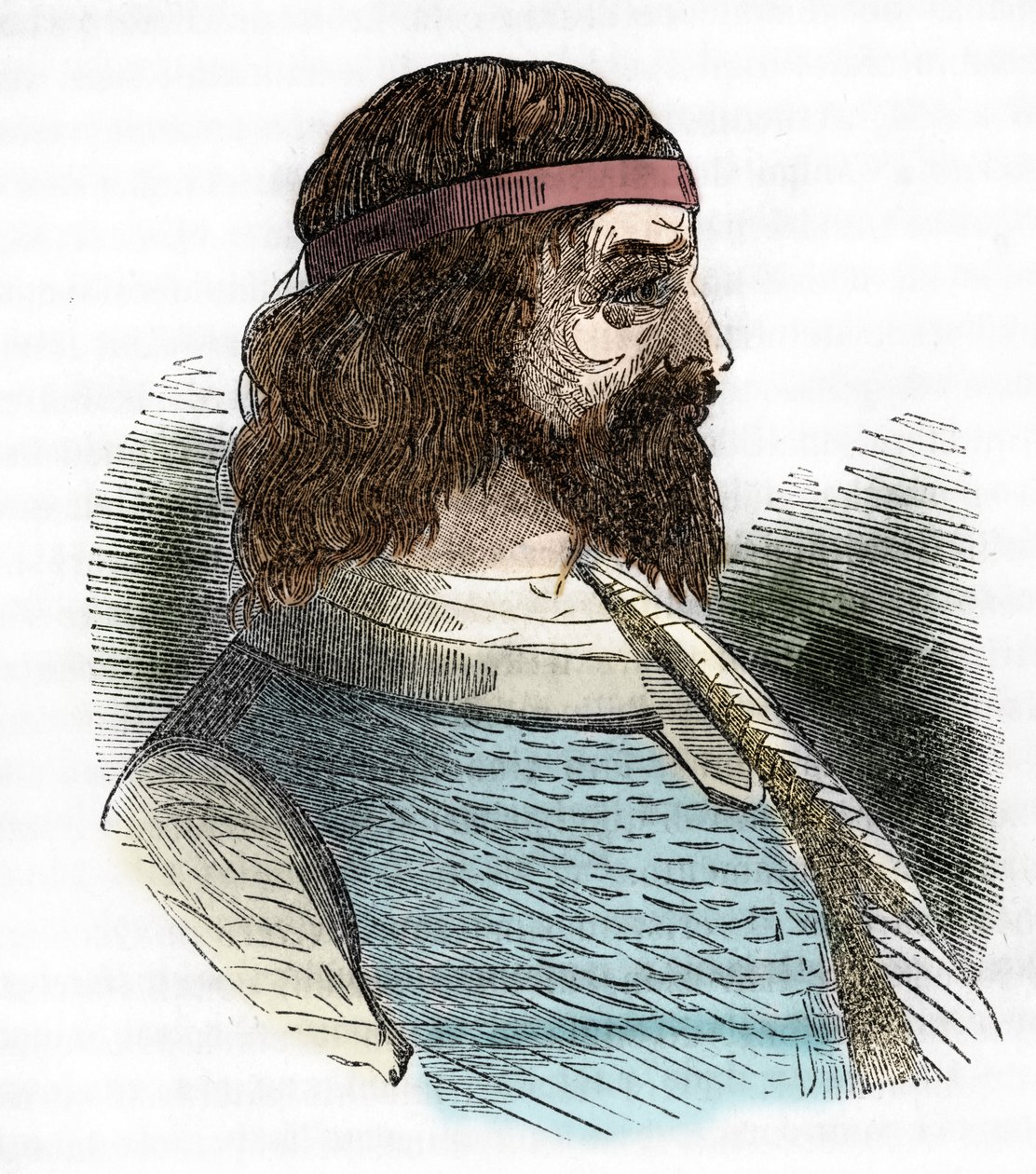 Muotokuva Odoacresta (Odovacar), Herules-liittolaisten johtajasta huneissa ja Attilan ministeristä (435-493) (Odoacer tai Flavius Odovacer) piirros Franco Mistralin kirjasta "I misteri del vaticano" 1843 tekijältä Franco Mistrali