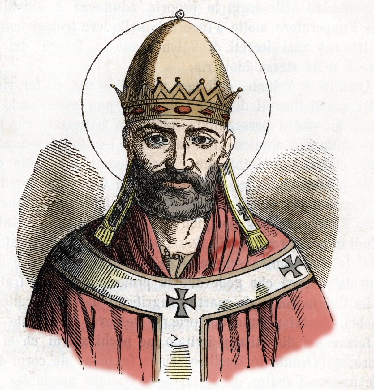 Paavi Damasus I (paavi Damasus) (305-384) muotokuva Franco Mistralin teoksesta "I misteri del vaticano" 1843 tekijältä Franco Mistrali