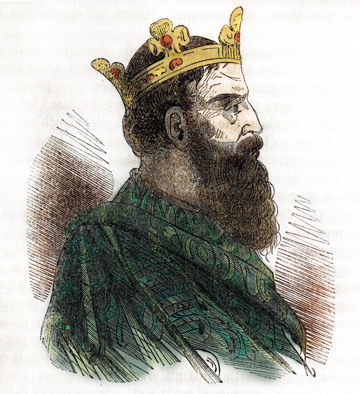 Bysantin keisari Leon III Isaurian tai Syyrian (680-741) muotokuva (Bysantin valtakunnan Isaurian keisari Leo III) piirros Franco Mistralin 1843 "I misteri del vaticanosta" tekijältä Franco Mistrali