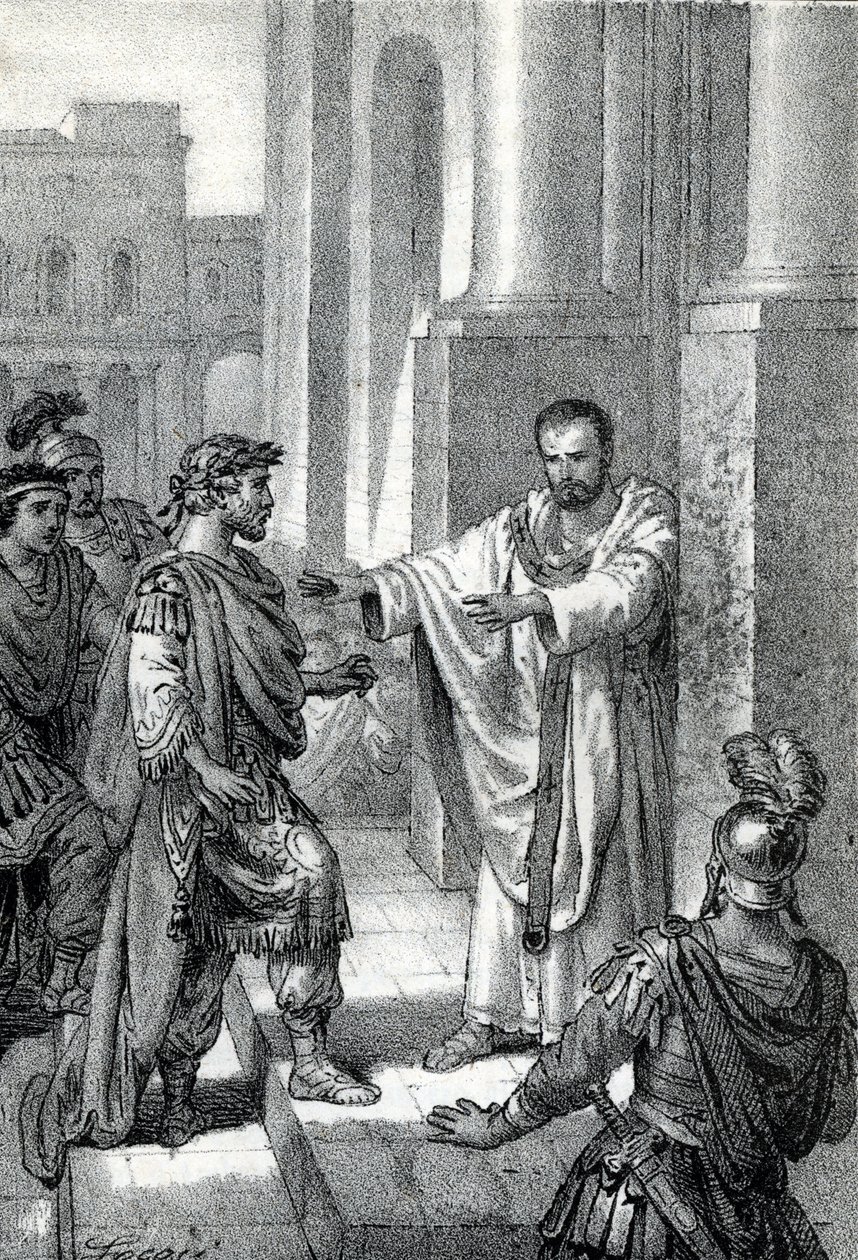 Milanon arkkipiispa Saint Ambrosius (Aurelius Ambrosius, Ambrogio di Milano (340-397) kielsi Rooman keisari Theodosius I:ltä (Flavius Theodosius) (347-395) pääsyn kirkkoon rangaistakseen häntä Thessalonikan verilöylystä vuonna 390 - Excommunicati tekijältä Franco Mistrali