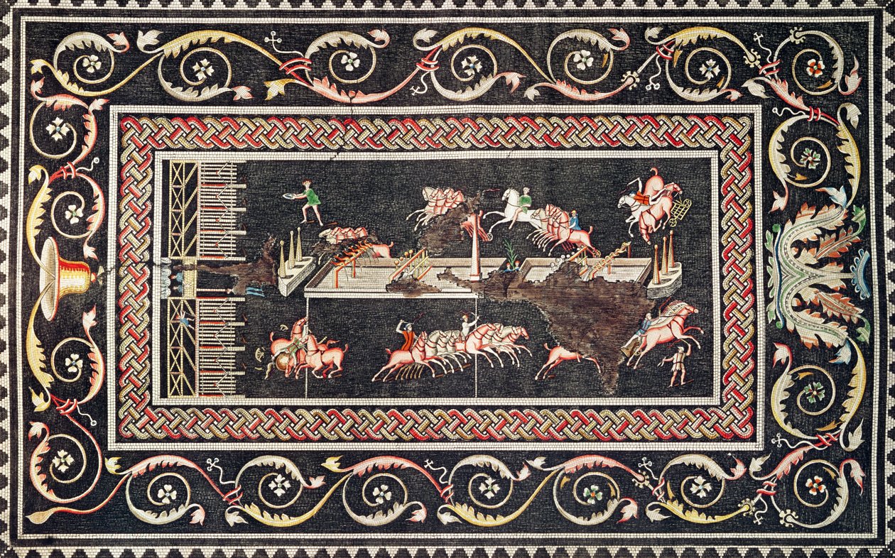 Lyonista löydetyn, sirkusleikkejä esittävän mosaiikin esitys, 1806. tekijältä Francois Artaud