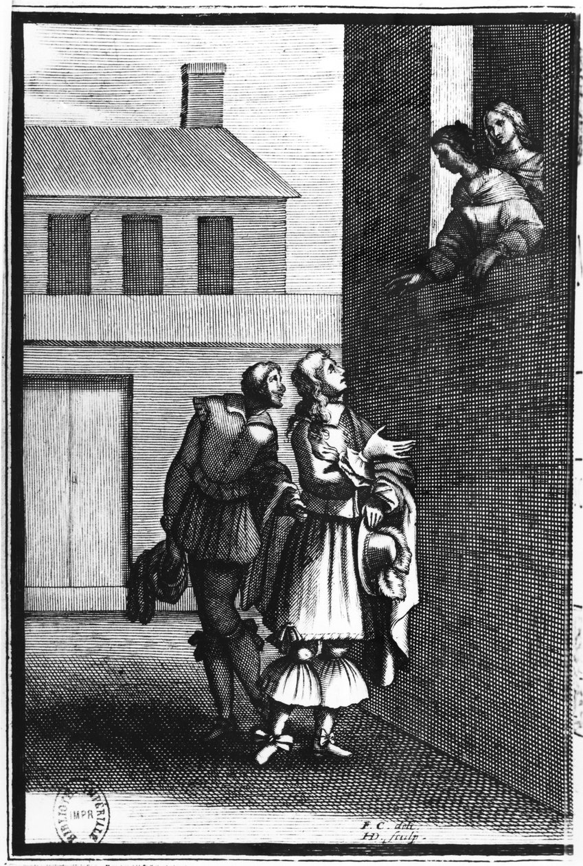 Pierre Corneillen (1606-84) Le Menteur -elokuva, julkaistu vuonna 1660 tekijältä Francois Chauveau