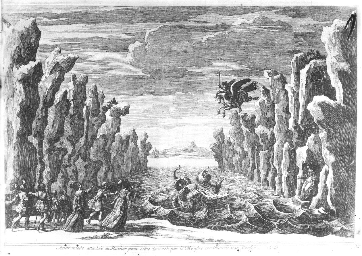 Torellin lavastus Pierre Corneillen (1606-84) Andromedelle tekijältä Francois Chauveau