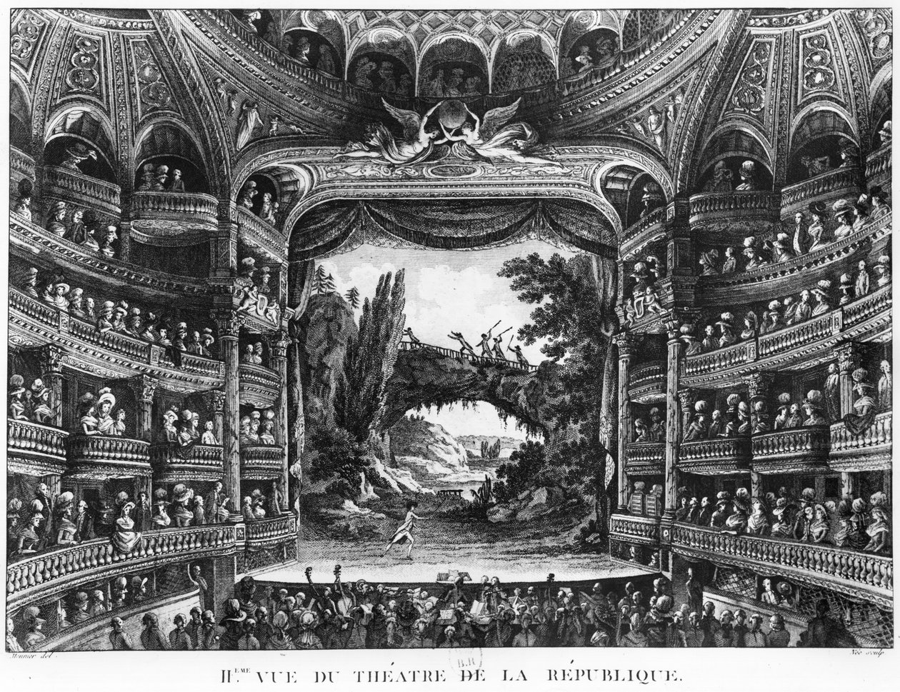 Toinen näkymä Theatre de la Republique -teatterista, laatta 83 "Voyage de France" -teoksen niteestä IV. tekijältä Francois Denis Nee