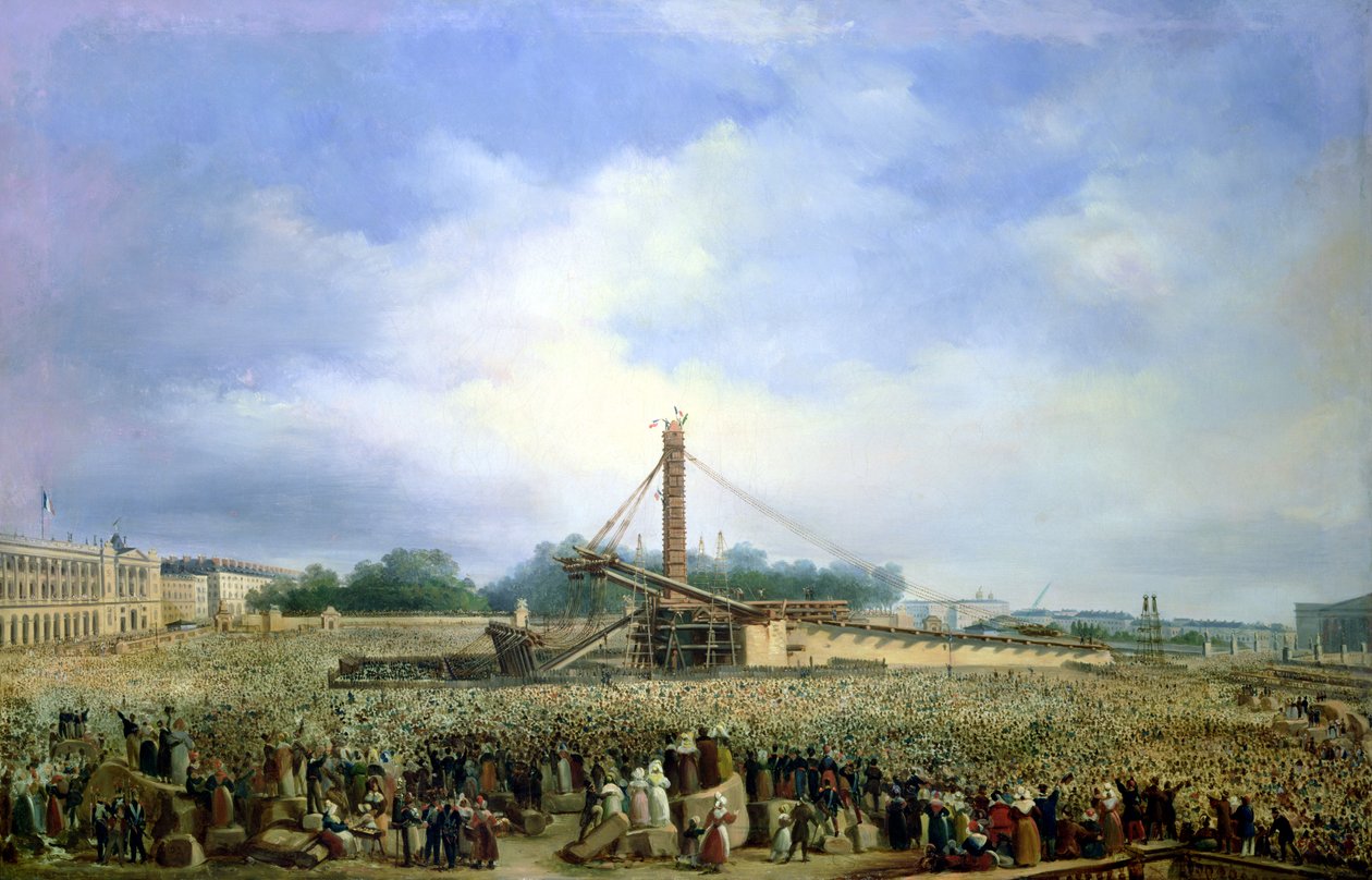 Obeliskin pystyttäminen Luxorista Place de la Concordelle, 25. lokakuuta 1836 tekijältä Francois Dubois