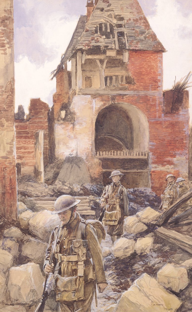Brittiläiset sotilaat Peronnen raunioissa, 1917 tekijältä Francois Flameng