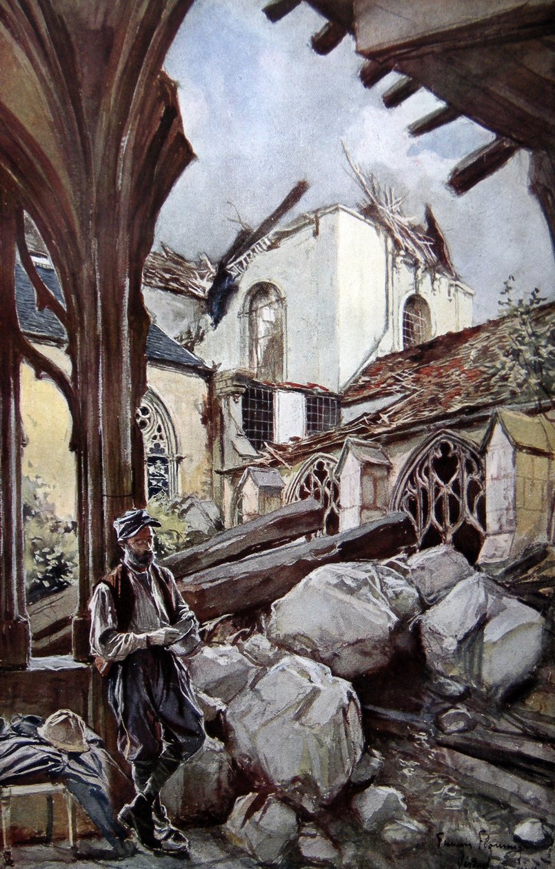 Verdunin katedraali saksalaisen pommi-iskun jälkeen, 1914 tekijältä Francois Flameng